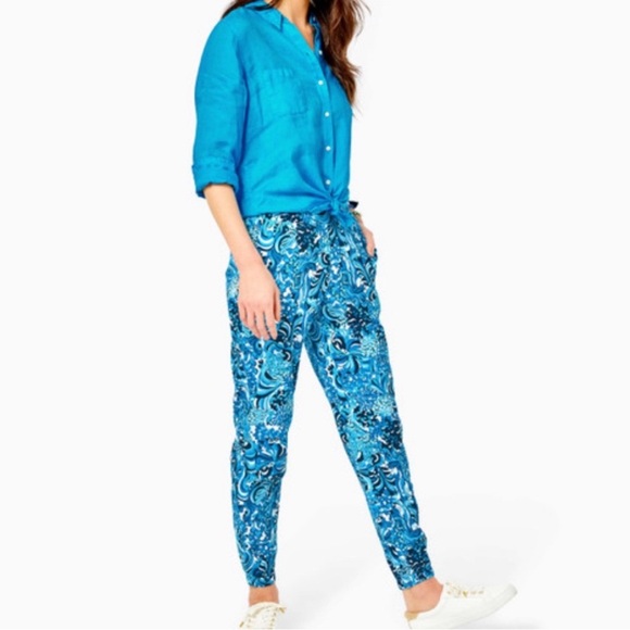 NWT Lilly Pulitzer 29" Rici Stretch Jogger Pants Resort White Mermazing - Picture 3 of 8